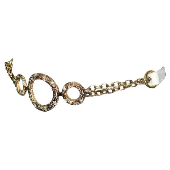 VTG Dolce & Gabbana White Leather Gold Rhinestone O-Ring Chain Glam Belt - Picture 1 of 12